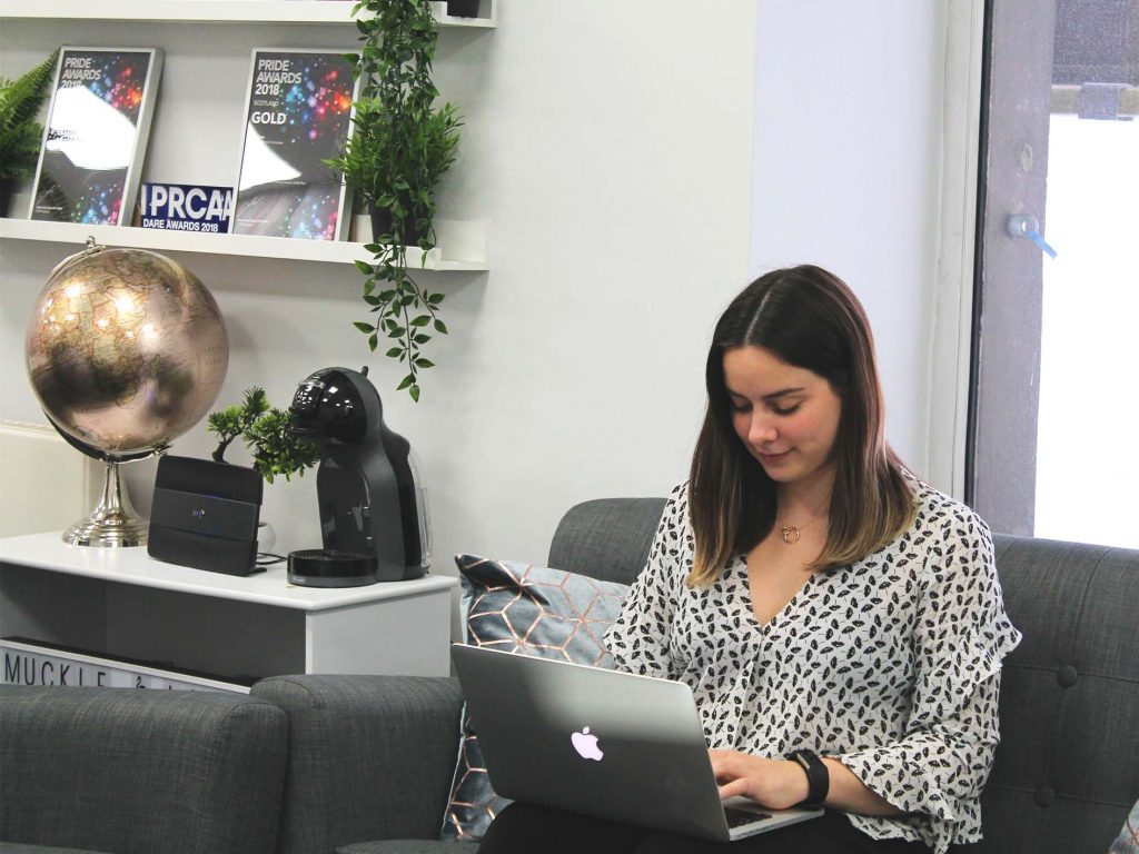 Intern, Emily at the Muckle Media office 